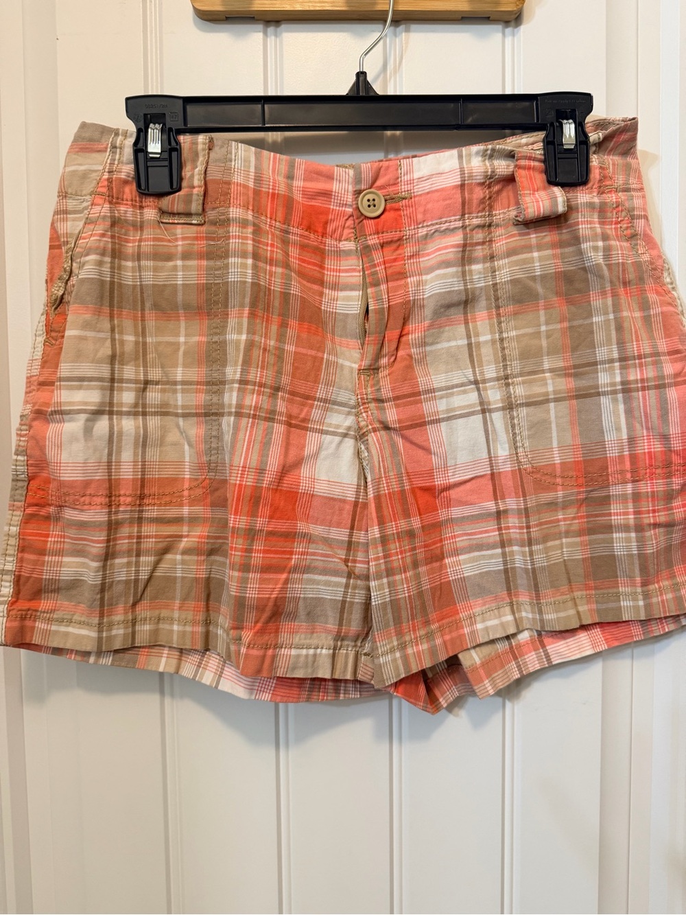 St. John's Bay Plaid Shorts in Coral and Tan